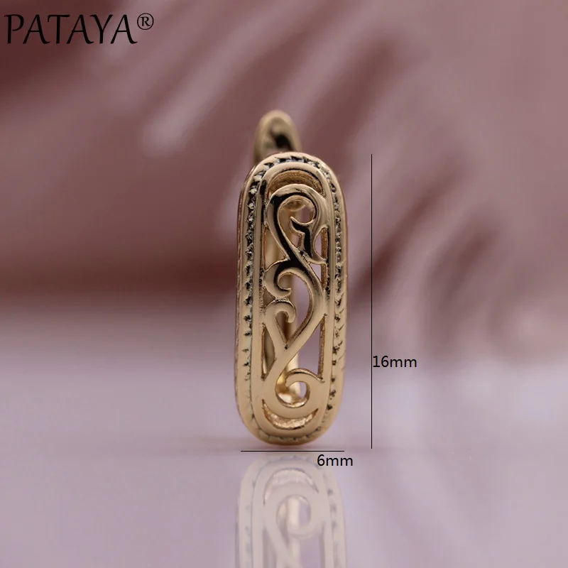 PATAYA New 585 Rose Gold Color Dangle Earrings Oval Hollow Earrings Wedding Party Casual Women Fine Engagement Fashion Jewelry