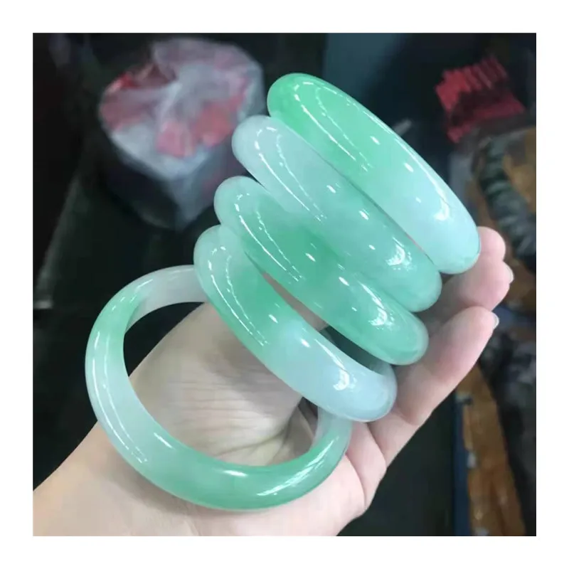 

New Natural Original Ecological Pattern Floating Green Handcarved Jade Jewelry Jadeite 1pcs Bangles