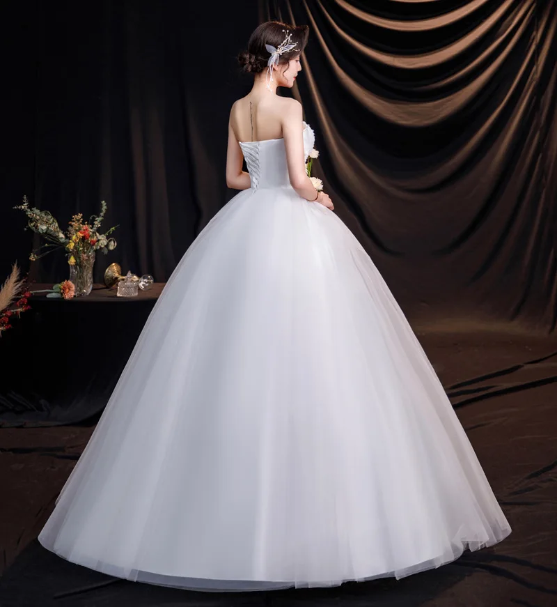 DM-2105#Bride's Wedding Dress Resin Drill White Ball Gown Strapless Cheap Wholesale Organza Lace up Size Pluse Photo studio