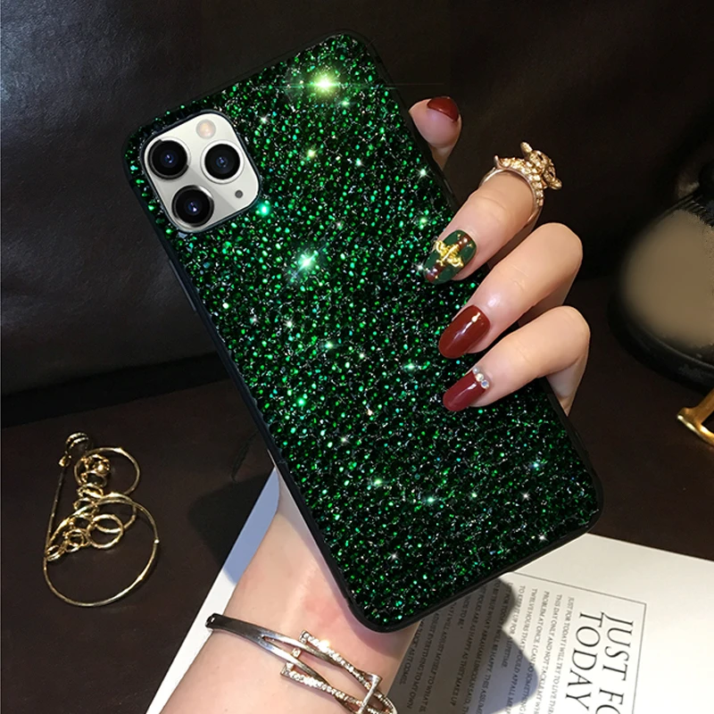 Midnight Green Diamond Luxury Rhinestone Case For Samsung Galaxy S24 S23 Ultra S22 S21 S20 Note20 Cover Bling Glitter Woman Case