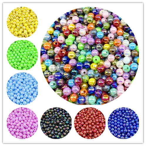 6 8 10mm AB Color Plating Acrylic Beads Loose Spacer Round  Garment  Jewelry Making DIY #Ro