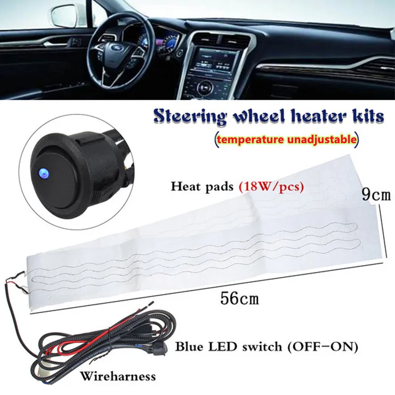 Easy to install 6 Gear Round Switch Universal Flocking Heating Cloth Car Steering Wheel Heater Kits Car Heat Pads Adjustable