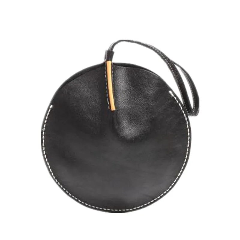 2024 design Bag for women mobile phone Japanese style retro round original clutch First Layer Leather Cowhide Handmade hand bag