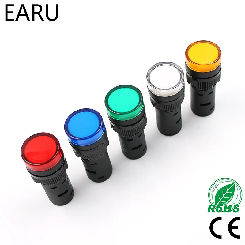 1 stks 16mm Panel Mount Signaal Power Led Indicator Licht Blauw Groen Rood Wit Geel Pilot Lamp AC DC 12 V 24 V 220 V AD16-16C