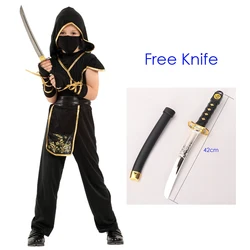 Kids Child Japan Samurai Black Gold Ninja Boy Costume Cosplay for Boys Carnival Purim Halloween Costumes Fancy Dress Umorden