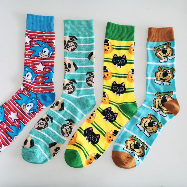 5 Pairs New Men's Cotton Socks Popular Brand Cool Cartoon Men's Socks Tube Socks