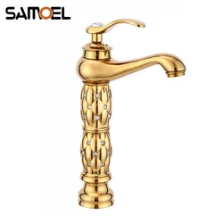 Classic Brass Golden Diamond Bathroom Sink Faucet Single Hole Gold Lavatory Basin Mixer Water Tap torneira banheiro G1143