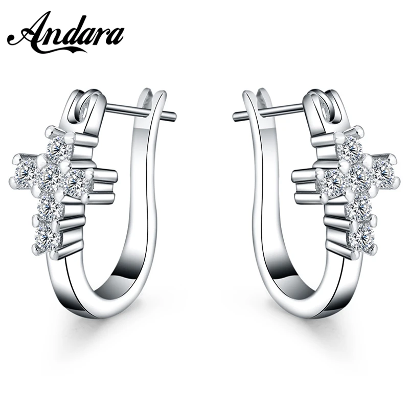 

Fashion 925 Silver Earrings Zircon Crystal Cross Earrings Woman Glamour Jewelry Gift