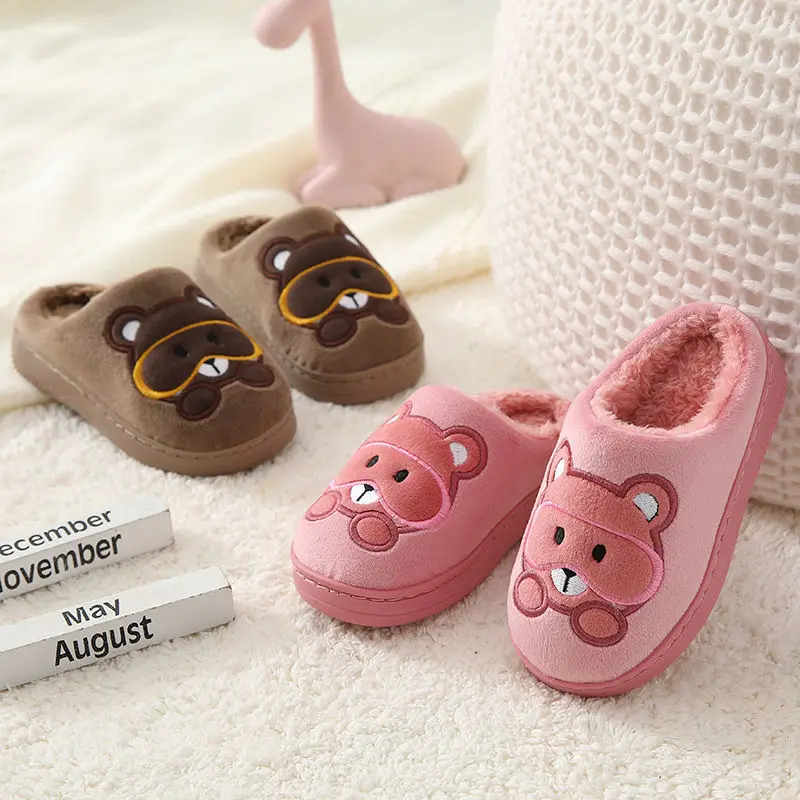 Autumn Winter Teddy Bear Children Cotton Slippers Warm Home Indoor Slip-On Furry Cotton Slipper Comfort Light Non-Slip Kid Shoes