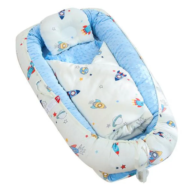 

Soft Cotton Baby Bed With Pillow Portable Baby Nest Crib Travel Bed Infant Cradle Washable Baby Bed