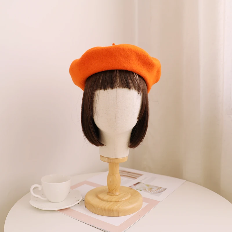 Winter Berets For Women Vintage Wool Knitted Hats Female 2022 New Korean Cute Girl Painter Hat Ladies Beret Orange Hat