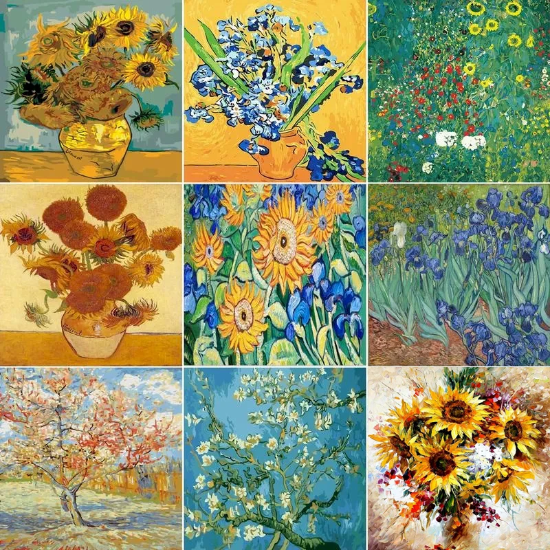 

DIY Coloring by Numbers Van Gogh Paintings Kinds of Sunflowers Impression Irises Pictures Paints by Numbers Home Decor Gifts