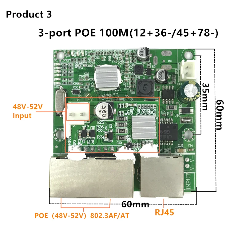 Buck Papan Sakelar Modul POE 802.3af/AT Port Catu Daya 30W untuk Kamera Ip Nvr Ip Phone 3/4100M Switch PD Separation Buck 12V