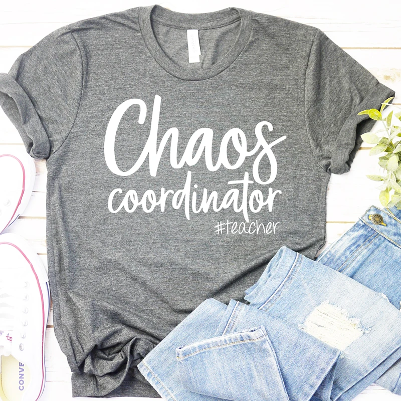 Chaos Coordinator Teacher T Shirt Women Short Sleeve Funny T Shirts Cotton Lady Tops Tee Aesthetic Womens Clothing Dropshipping