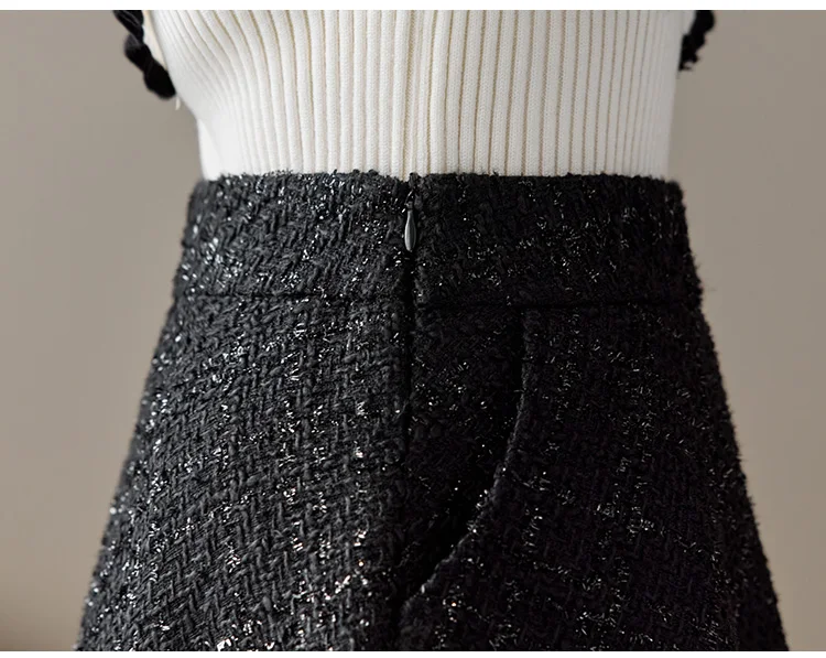 Tweed Woolen Skirt for Women, High Waisted, A-line, Short, Mini Skirts, Korean Fashion, New, Fall, Winter