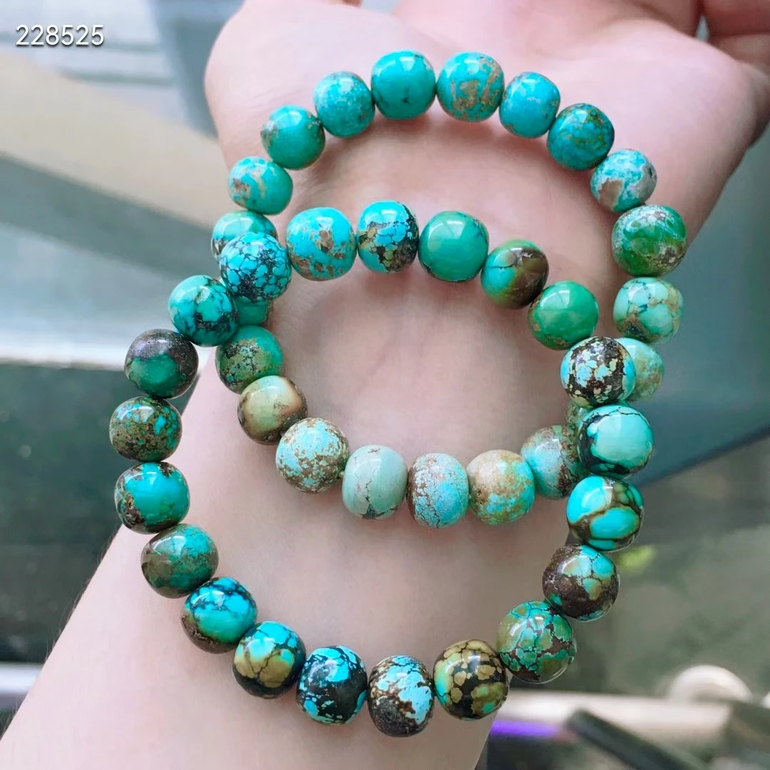 

Natural Green Turquoise Woman Round Beads Bracelet Gemstone 8mm Blue Turquoise Jewelry AAAAA