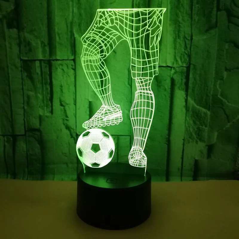 Amante de futebol 3d led luzes da noite crianças cabeceira sono decoração meninas 7 cores mudando controle remoto toque lâmpada mesa casa