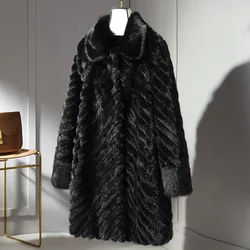 Women's Coat Real Mink Fur Jackets Long Sleeve Winter Large Warm Real Fur  Women Long Black Clothes Luxury Mink Collar Coat