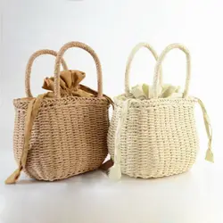 NoEnName-Null Summer Women Hand-Woven Rattan Bag Straw Purse Wicker Beach Wedding Handbag Summer Clutch Basket Shopping Bags