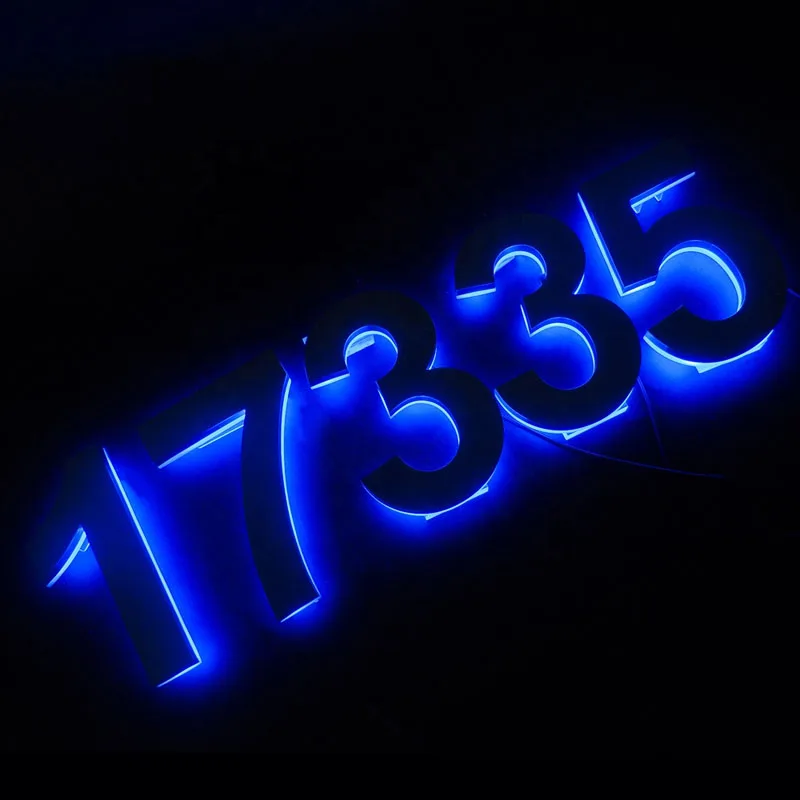 Metal illuminated Led Blue House Numbers Light Outdoor Waterproof Home Hotel Door Plates stainless steel Sign Address