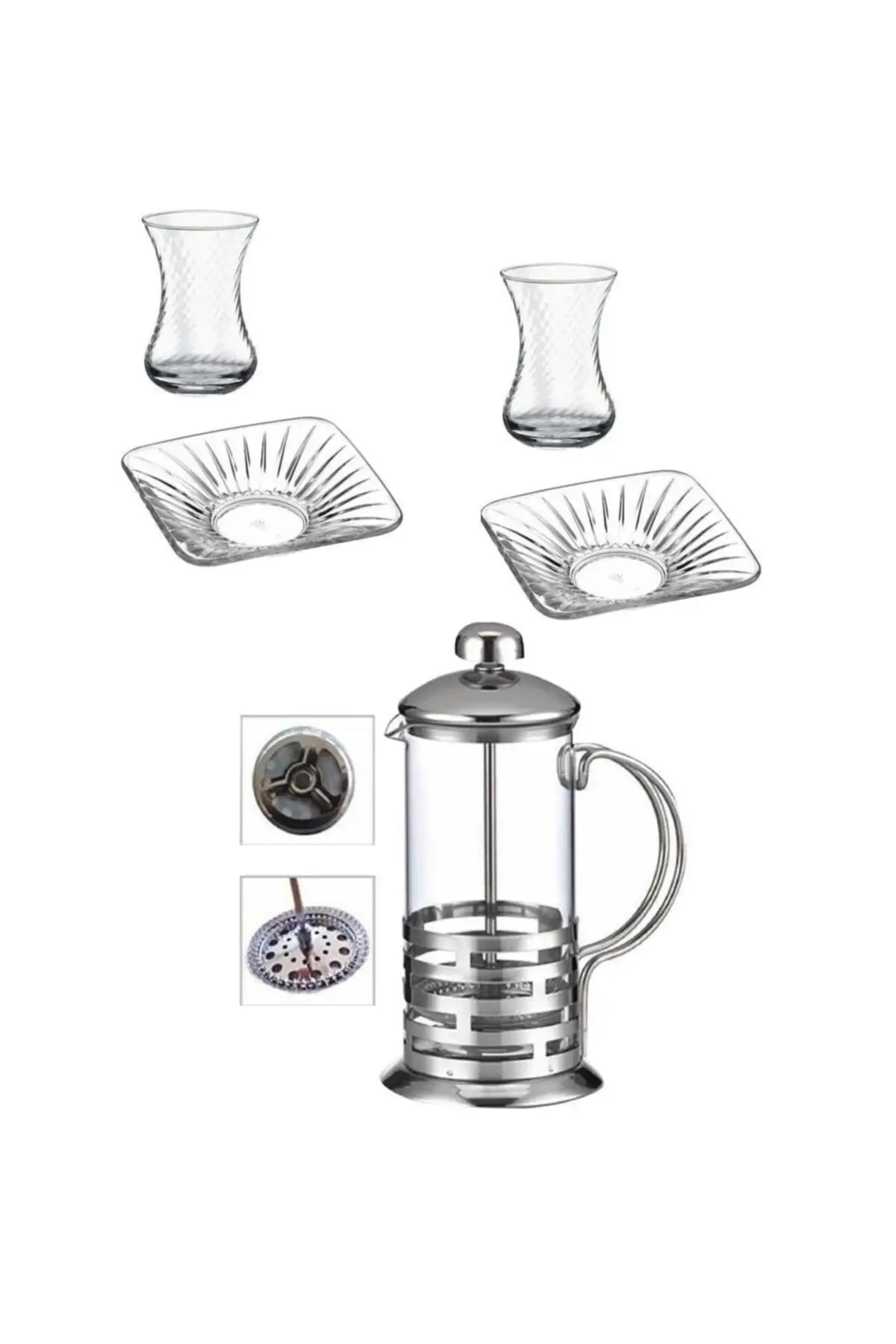 

Uras Prom Tea Set Kit-French Press Tea Cup-Tea Plate Team 13 Prç. Turkish Tea Cup Glass Cup