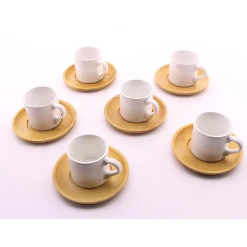 Deco Elite Bamboo Dish Porcelain Coffee Cup Pad 6lı