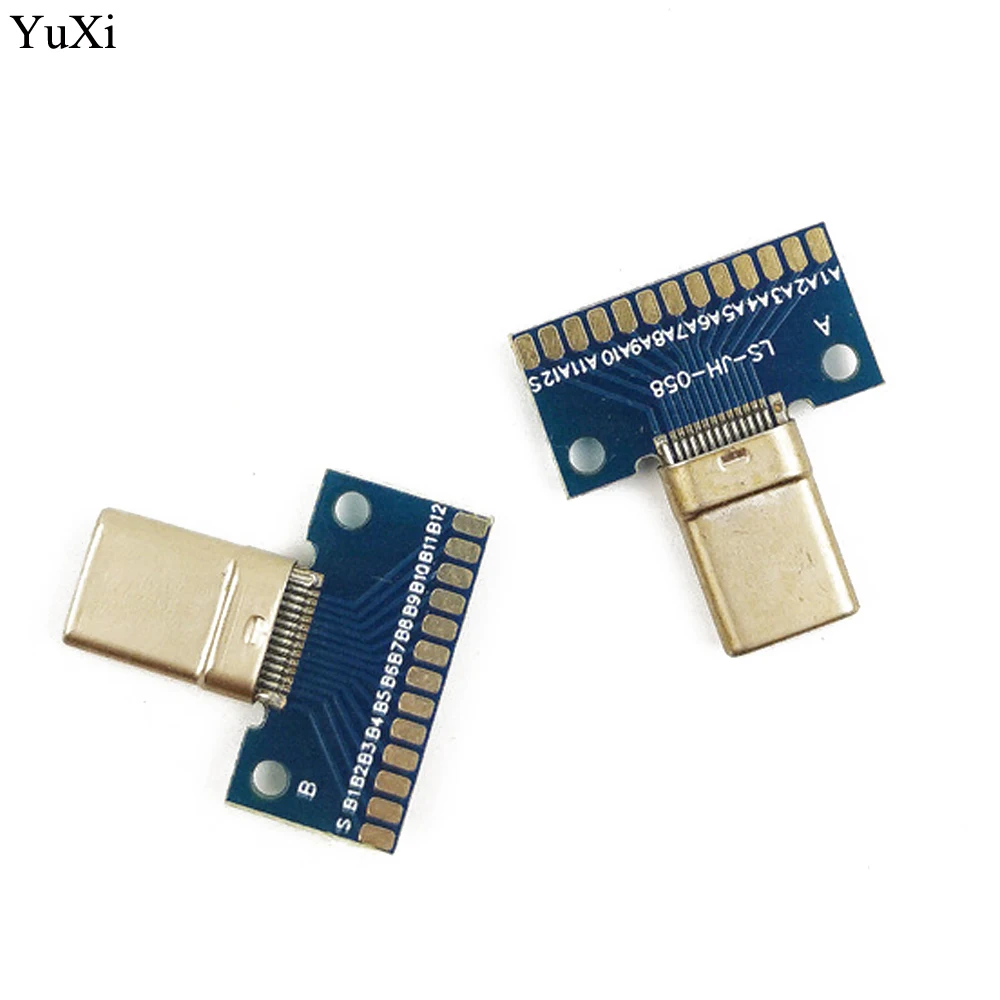 YuXi 1pcs USB 3.1 Type C Connector 24+2P female / Male Plug Receptacle Adapter to Solder Wire & Cable 24P+2P PCB Board