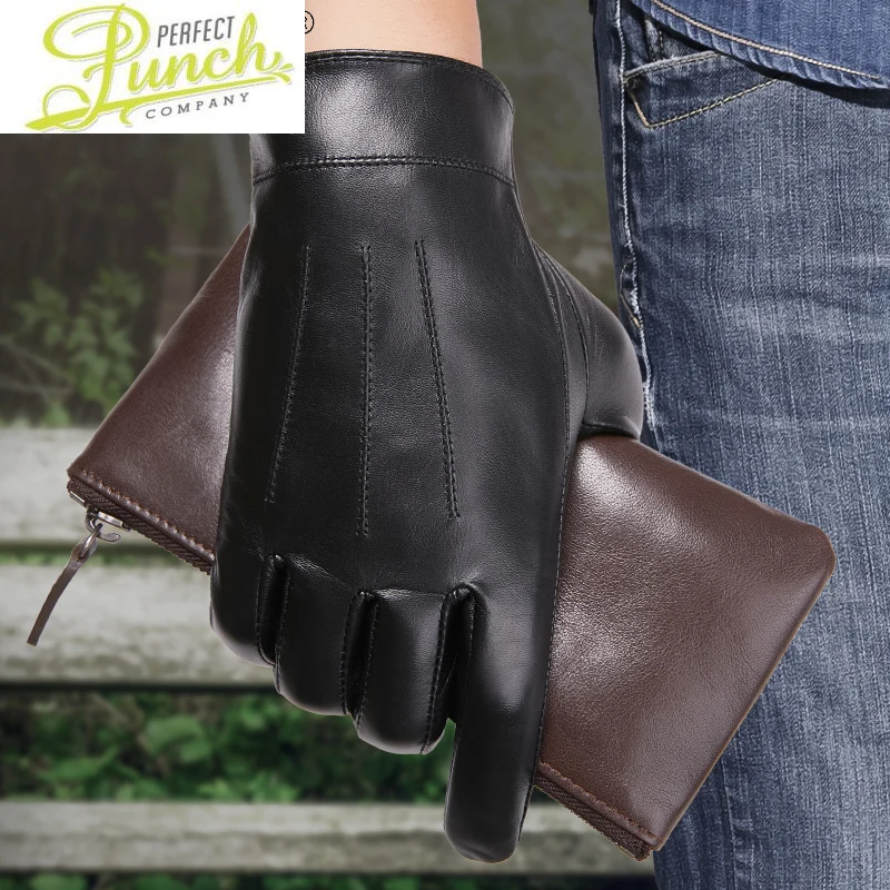 Gants d'hiver en cuir de chèvre véritable pour hommes, pour la conduite, chauds, en velours, pour écran tactile, nouvelle collection