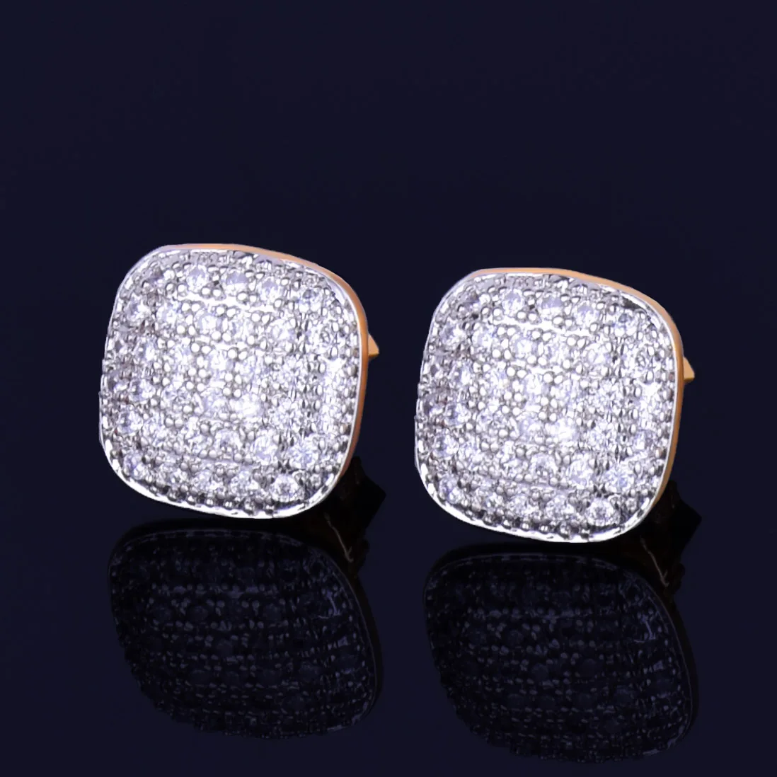 10MM Square Men Women Stud Earring Gold Color Full Cubic Zircon Screw Back Earrings Hip Hop Jewelry for Gift