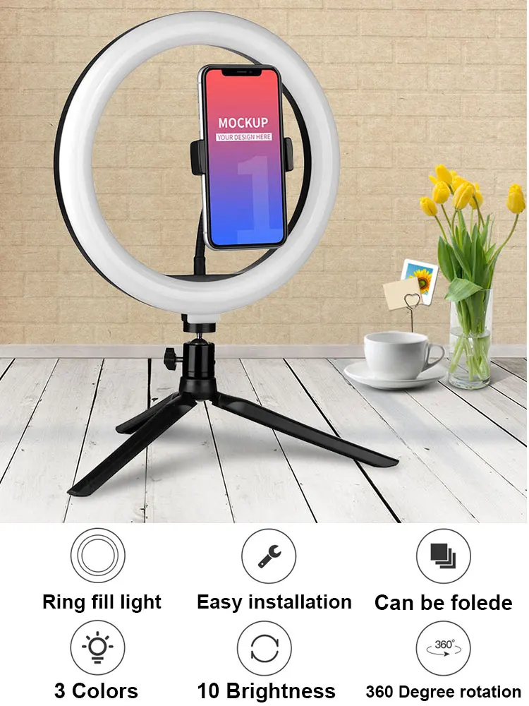 

Dimmable 10inch LED Selfie Ring Fill Light Phone Camera Led Ring Makeup Lamp With Tripod For Video Youtube Tik Tok