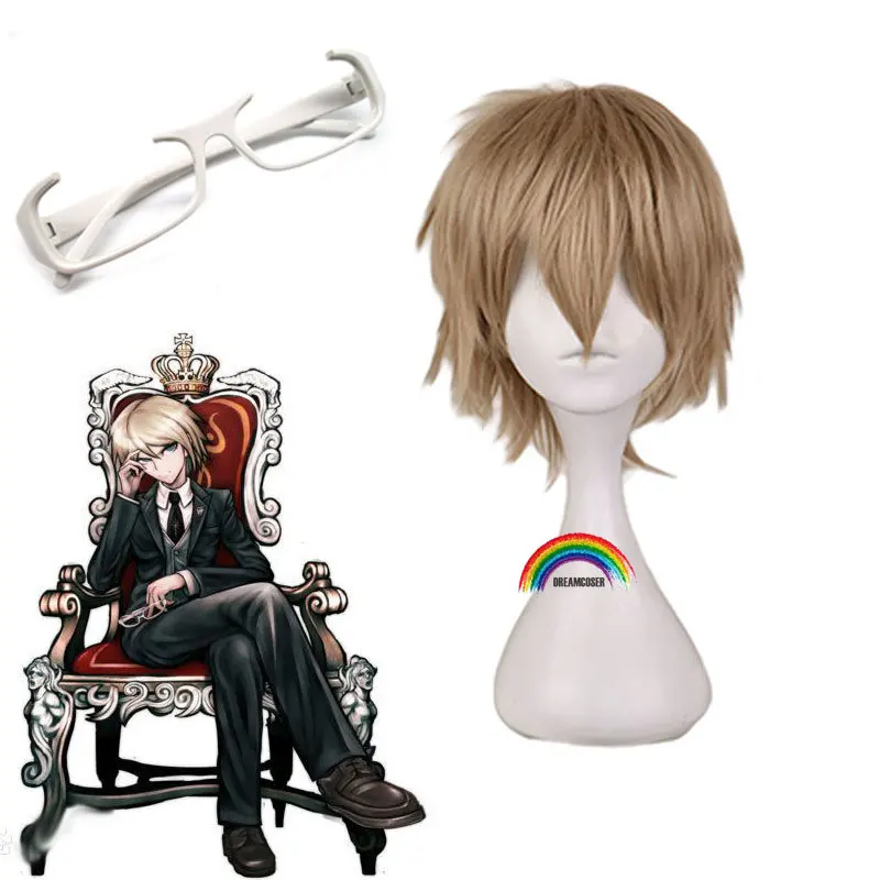 

Danganronpa Togami Byakuya Cosplay Wigs Short Fluffy Layered Synthetic Hair Halloween Costume Party Wigs + Glasses free wigcap