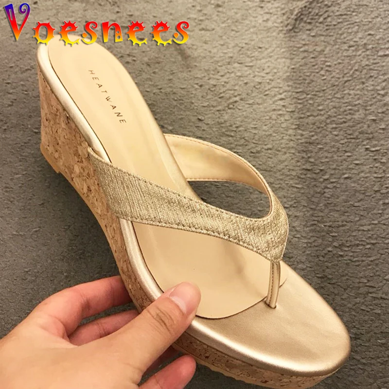 Summer New Woman Slides Japanese Style Beach Slippers Wedges Platform Wearable Non-Slip Women Shoes High Heels Flip-Flops Sandal