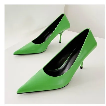 Women Heels Sexy Fashion Shoes Party Dress Pumps Summer Autumn Point Toe Lady High Heels Metal Wedding Shoes Women Green Shoes