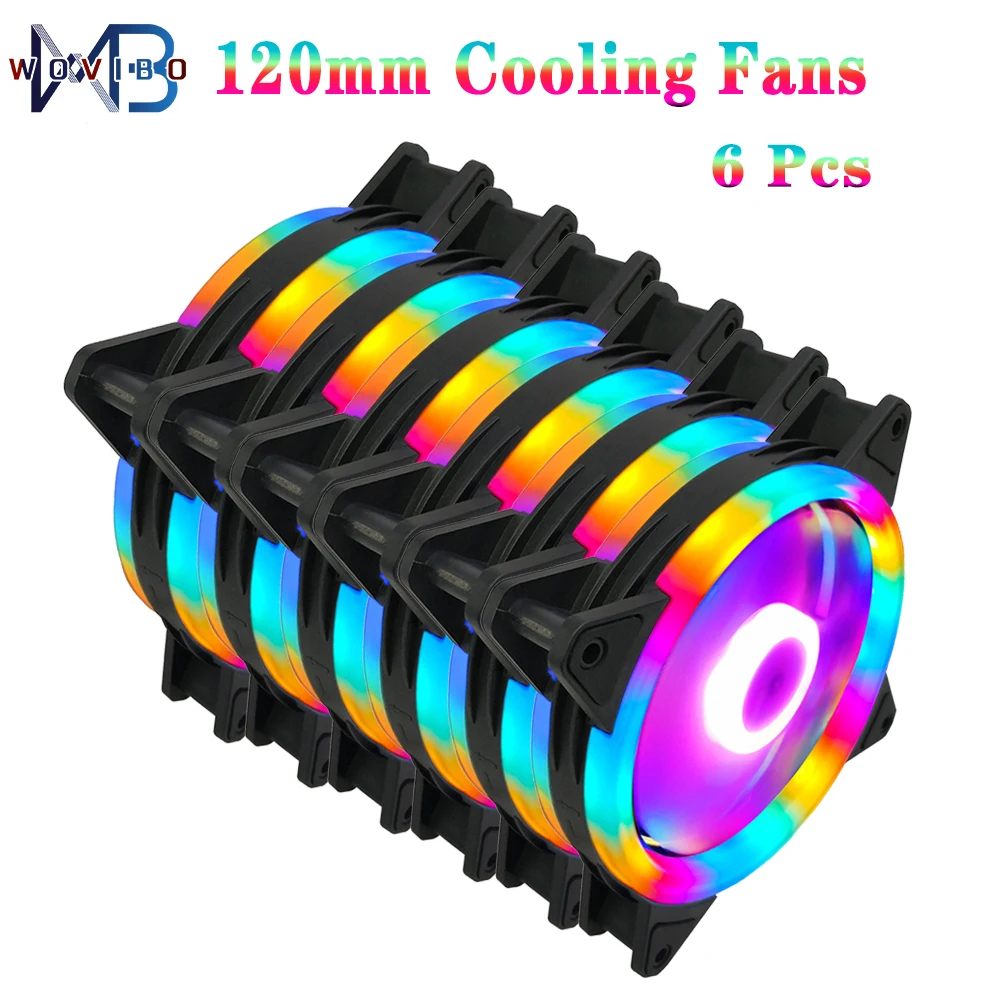 6Pcs Computer Cooling Fans 120mm Molex Ventilador Colorful LED Case Fans Radiator Fluid Bearing 12cm 12V Cooler