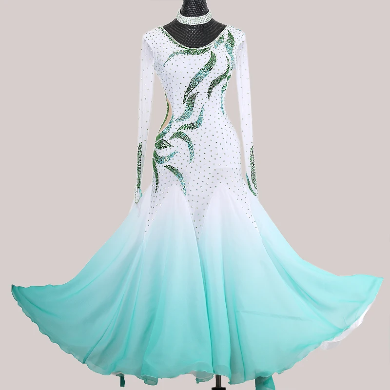 Green Women Modern Dance Costumes New High-end Waltz Dance Dress Big Swing Ballroom Dance Performance  Clothing