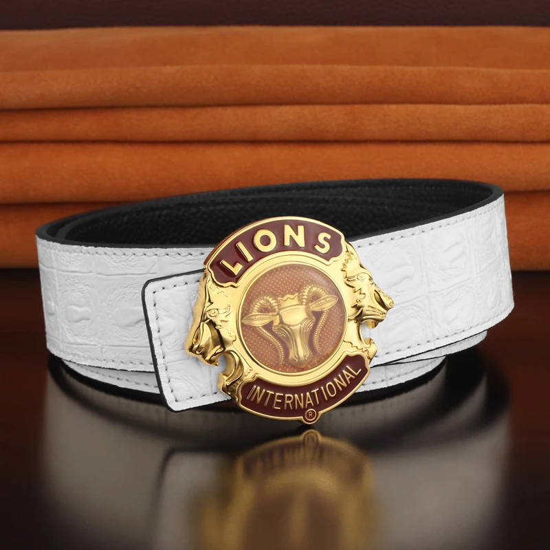 

2021 New High-end Lion Copper Buckle Belt White Leather Crocodile Belt Belt Luxury Casual Ceinture Homme