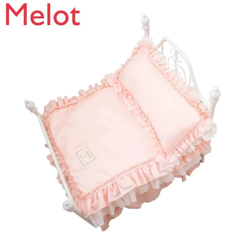 Sticky rice with the same ins sweet cute doll bed pet kennel removable dog iron bed princess bed photo