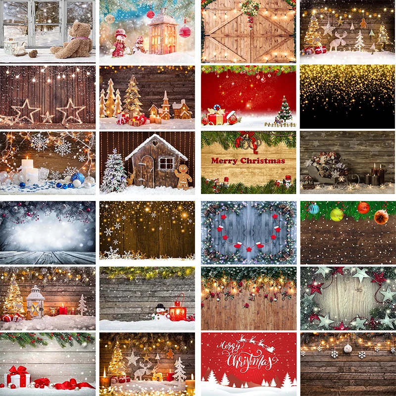 

Christmas Background For Photography Winter Snowflake Glitter Star Bokeh Wood Door Baby Shower Birthday Decor Photo Backdrop