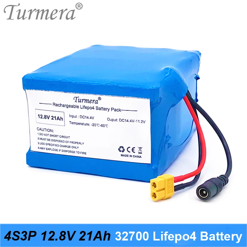 Turmera 12.8V 21Ah 4S3P 32700 Lifepo4 Battery Pack with 4S 40A Balanced BMS for Electric Boat and Uninterrupted Power Supply 12V