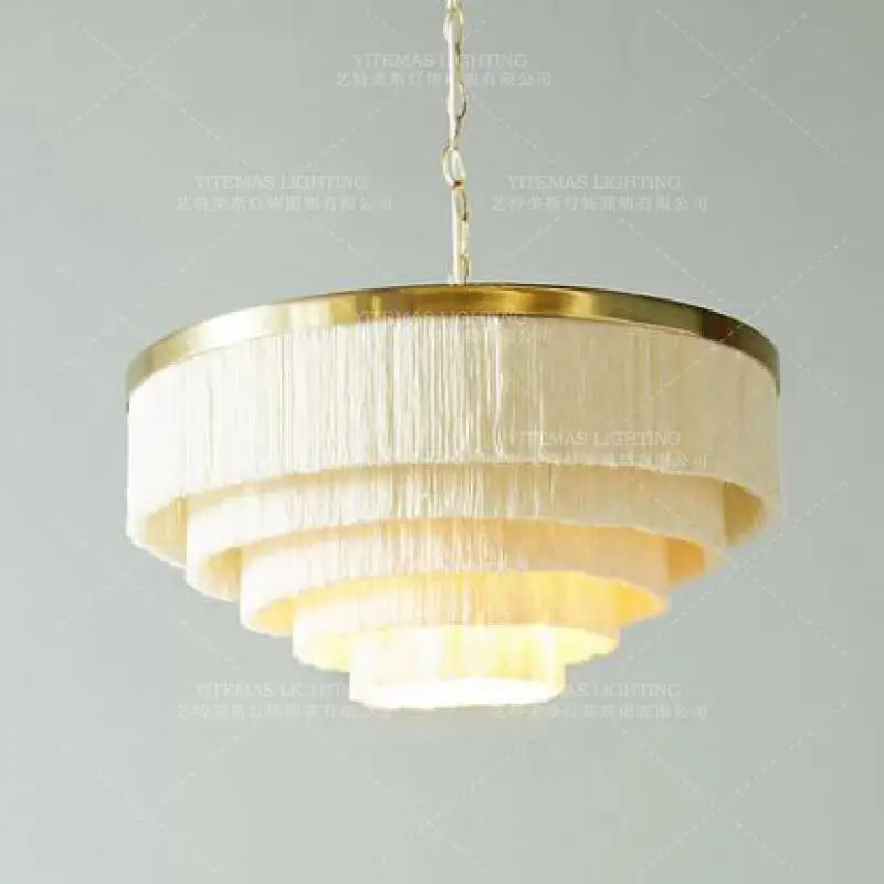 Fringe chandelier lighting gold White Beige cotton thread line bohemia chandelier for girls room bedroom wedding indoor lighting