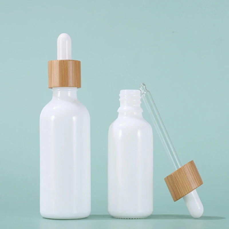 10ml 15ml 30ml 50ml 100ml Opal White Glass Bottle with Bamboo Dropper Empty Essential Oil Bottles