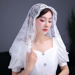 Nhà Nguyện Vân Mantilla Mạng Che Mặt Tinh Khối Lượng Thêu Hoa Đầu Bao Phủ Ren Viền Khăn Choàng Xác Nhận Lễ Rửa Tội 2 Màu