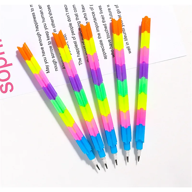 

5PCS Cartoon Cute Wooden Rainbow Color Pencils HB 8 Sections Removable Writing Pencil For Student Kid School Office Stationery