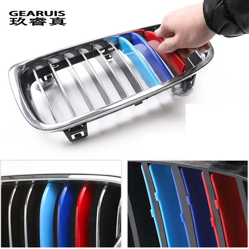 Car Styling For BMW X5 x6 E70 E71 F15 F16 Accessories Head Front Grille For M Sport Stripes Grill Covers Cap Frame Auto Stickers