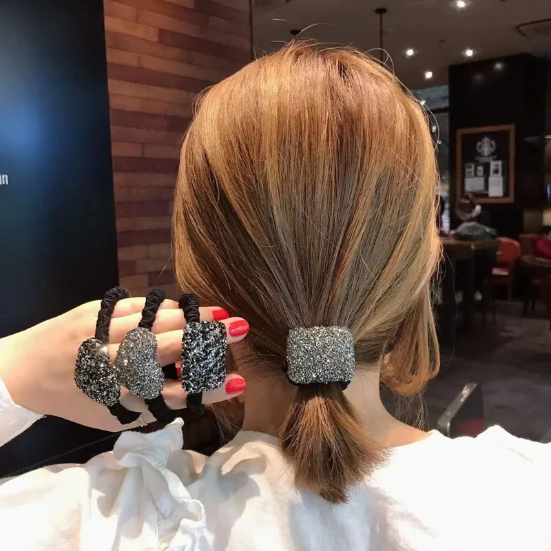 new Flash waterDrill Simple Head Rope Temperament crystal Headdress Net Red Tie Hair Rope Like Rubber Band Female Hair Ring