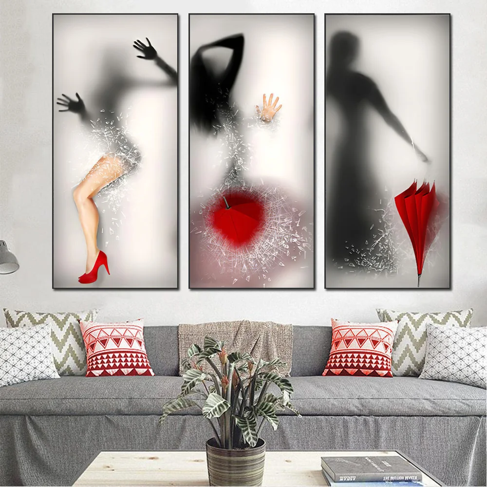 

Sexy Girl Behind Glass With Red Umbrella Fashion Women Canvas Painting Art On Wall Posters And Prints Modern Home Decor Pictures