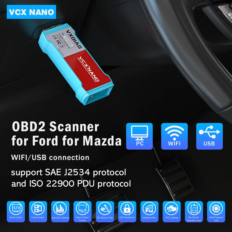 VXDIAG VCX NANO NX500 For Ford /Mazda OBD2 full system Diagnostic tool IDS V121 auto scanner J2534 PCM ECU Coding/Programming