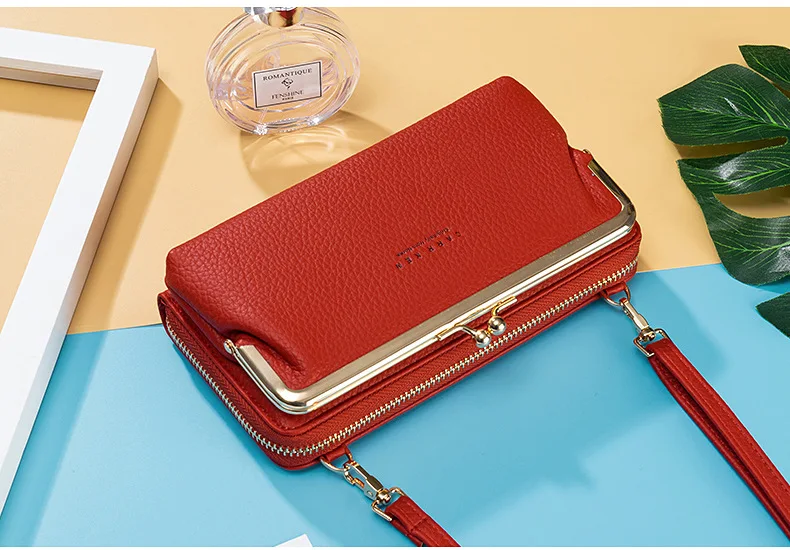 Women Mini Shoulder Bag Soft PU Leather Small Purse Long Money Wallet Mobile Phone Multifunction Credit Card Holder For Girls