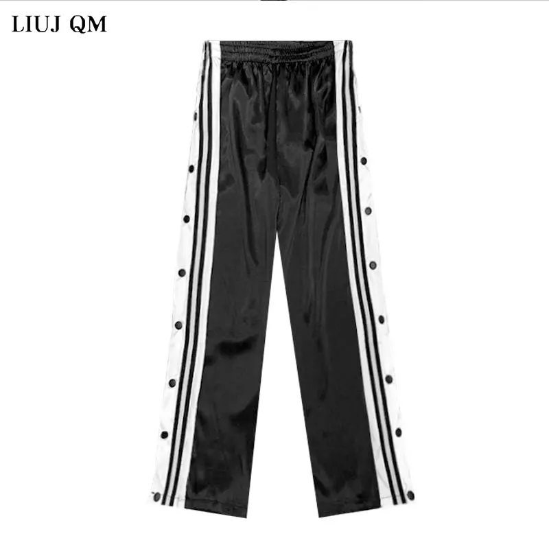 2024 Autumn Women Joggers Sweatpants Casual Wide Leg Pants Women Stripe Hip Hop Sweat Pants Streetwear Women Button Trousers