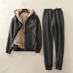 High Quality Winter Women Cashmere Sweatshirt Sets Loose Big Size 4xl Hooded Warm Jackets Sweatpants Casual Cotton Tracksuit